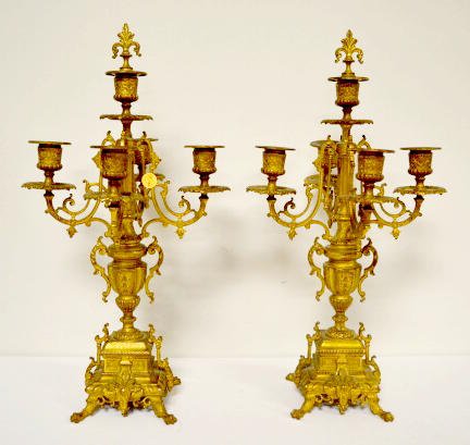 Pair Ornate Antique 5 Cup Candelabras — Antique Clocks Price Guide